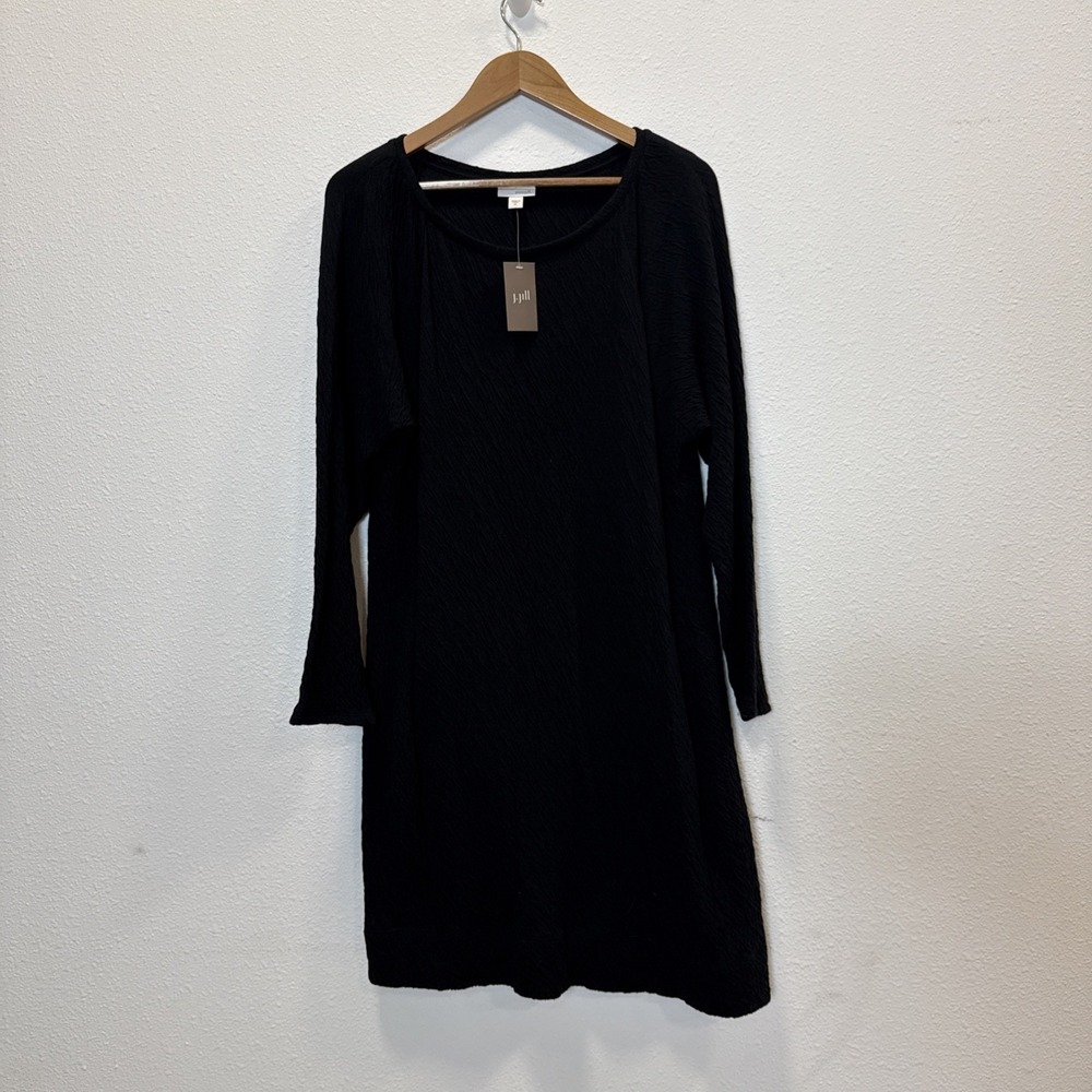Pure J Jill Black Textured Dress Shift Sweater Long Sleeve XL NWT Has Pockets!